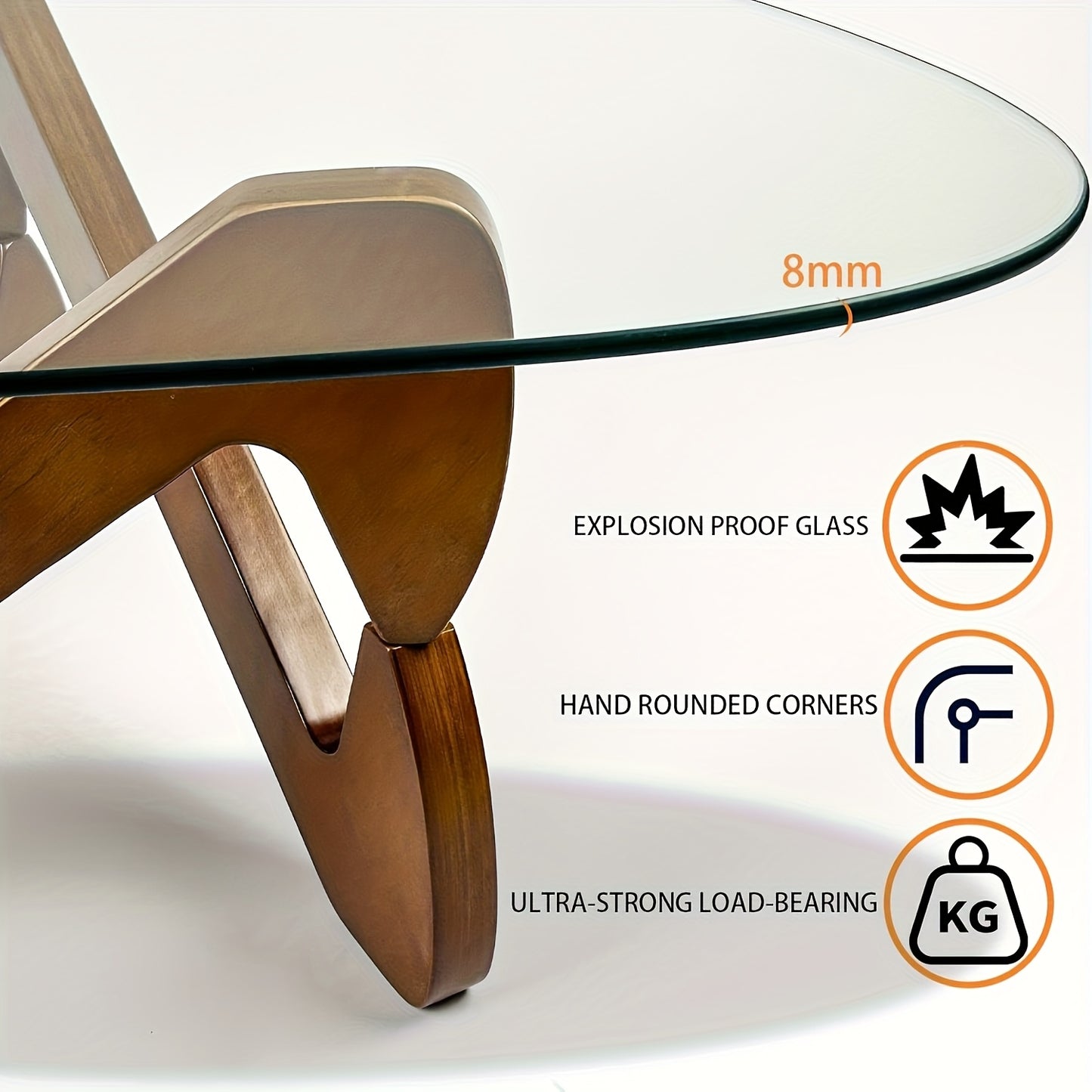 Triangle Salontafel – Salontafel Driehoek – Woonkamertafel – Koffietafel – Bijzettafel – Mid-Century Modern – Walnootkleurig Frame – Krasbestendig Gehard Glas – Eenvoudige Montage – Compact Ontwerp