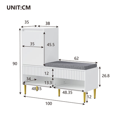 Schoenenkast – Schoenrek – Schoenenopberger – Halmeubel – Zitbank – Modern Wit – 1 Deur en 2 Lades – Compact en Ruimtebesparend 100x35x90 cm
