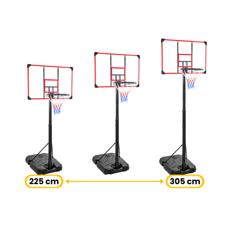 Basketbalpaal – Basketbalring – Basketbalstandaard – Basketbalset – Basketbalhoepel – Verstelbare Hoogte 225-305 cm – Stevig Stalen Frame