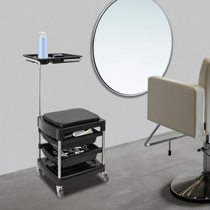 Opbergtrolley – Opbergwagen – Trolley – Beautywagen – Salonwagen – Mobiel Met 3 Uitklapbare Trays – Zwart ABS Met PU Bekleding – 150 Kg Draagkracht – Vergrendelbare Zwenkwielen