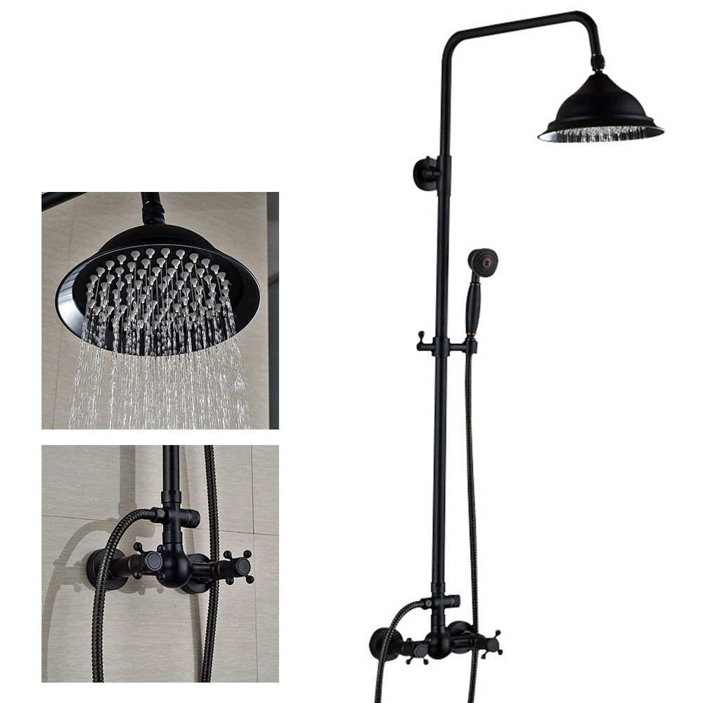 Douchekop – Regendouche – Handdouche – Wanddouche – Douche Systeem – Zwart Metaal – Verstelbare Hoogte 90-118 cm – Duurzaam Messing