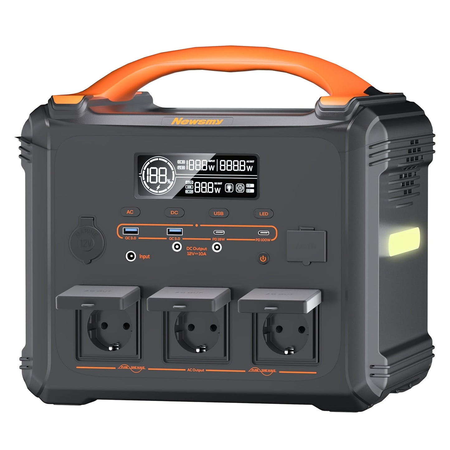 Powerstation – Draagbare Generator – Mobiele Energiecentrale – Noodstroomvoorziening – Zonne-energiegenerator – LiMnFePO4 Batterij – 3x 1200W AC Uitgangen – Snelle Oplaadtijd 1,2 Uur