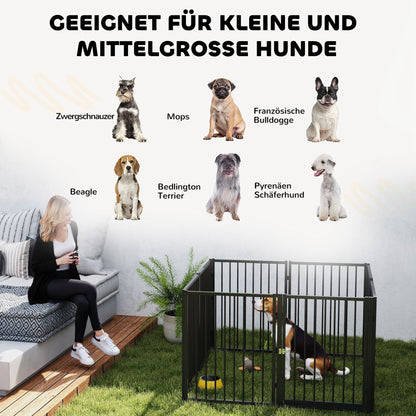 Hondenren – Puppyren – Hondenhek – Puppyafzetting – Speelren – 8 Panelen Met Deur – Inklapbaar En Draagbaar – Robuust Stalen Zwart