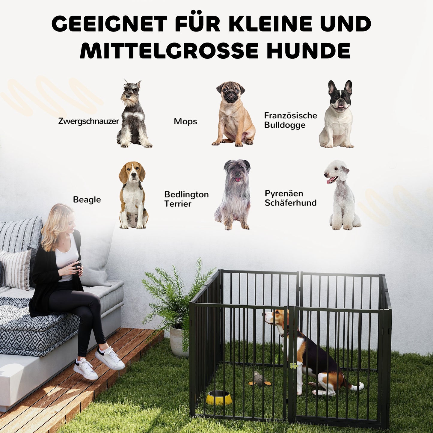 Hondenren – Puppyren – Puppy Omheining – Hondenbench – Dierenren – 8 Panelen Met Deur – Opvouwbaar & Draagbaar – Stevig Staal Zwart