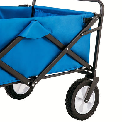 Bolderkar – Bolderwagen – Opvouwbare Handkar – Strandkar – Tuinkar – 360° Draaibare Voorwielen – Verstelbare Handgreep – Blauw – Met Bekerhouder En Zijvak
