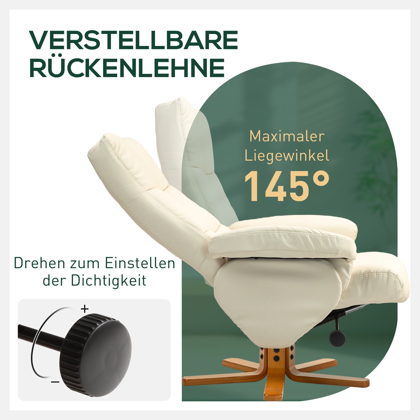 Relaxstoel – Fauteuil – Lounge Stoel – Draaistoel – Zitstoel – Creme – Verstelbare Rugleuning 145° – 360° Draaibaar Met Hocker
