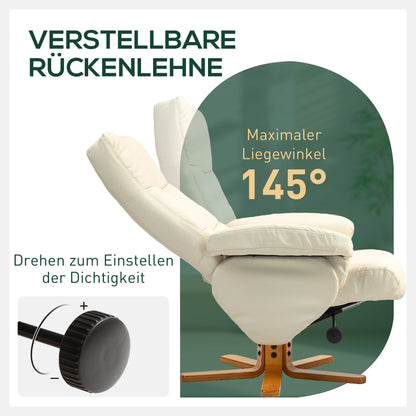 Relaxstoel – Fauteuil – Lounge Stoel – Draaistoel – Zitstoel – Creme – Verstelbare Rugleuning 145° – 360° Draaibaar Met Hocker