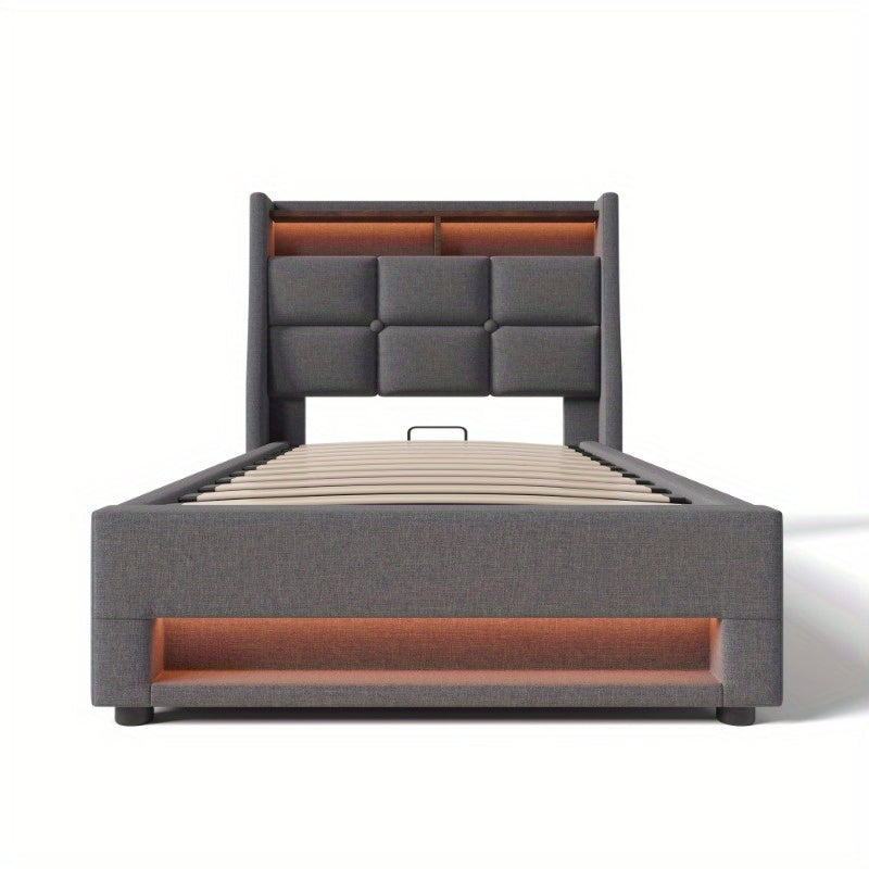 Single Bed with Metal Frame and Linen Fabric, 90x200cm, Includes Mattress
