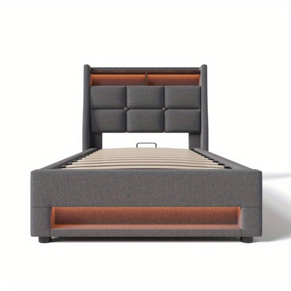 Single Bed with Metal Frame and Linen Fabric, 90x200cm, Includes Mattress