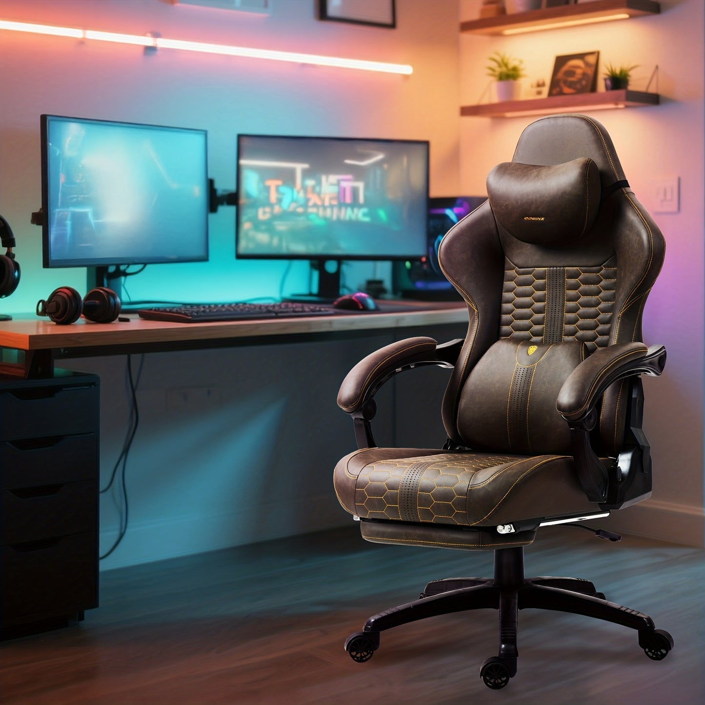 Gamingstoel – Bureaustoel – Ergonomische Stoel – Office Chair – Gamestoel – Met Voetensteun – Lendensteun & 200 KG Draagvermogen – Zwart
