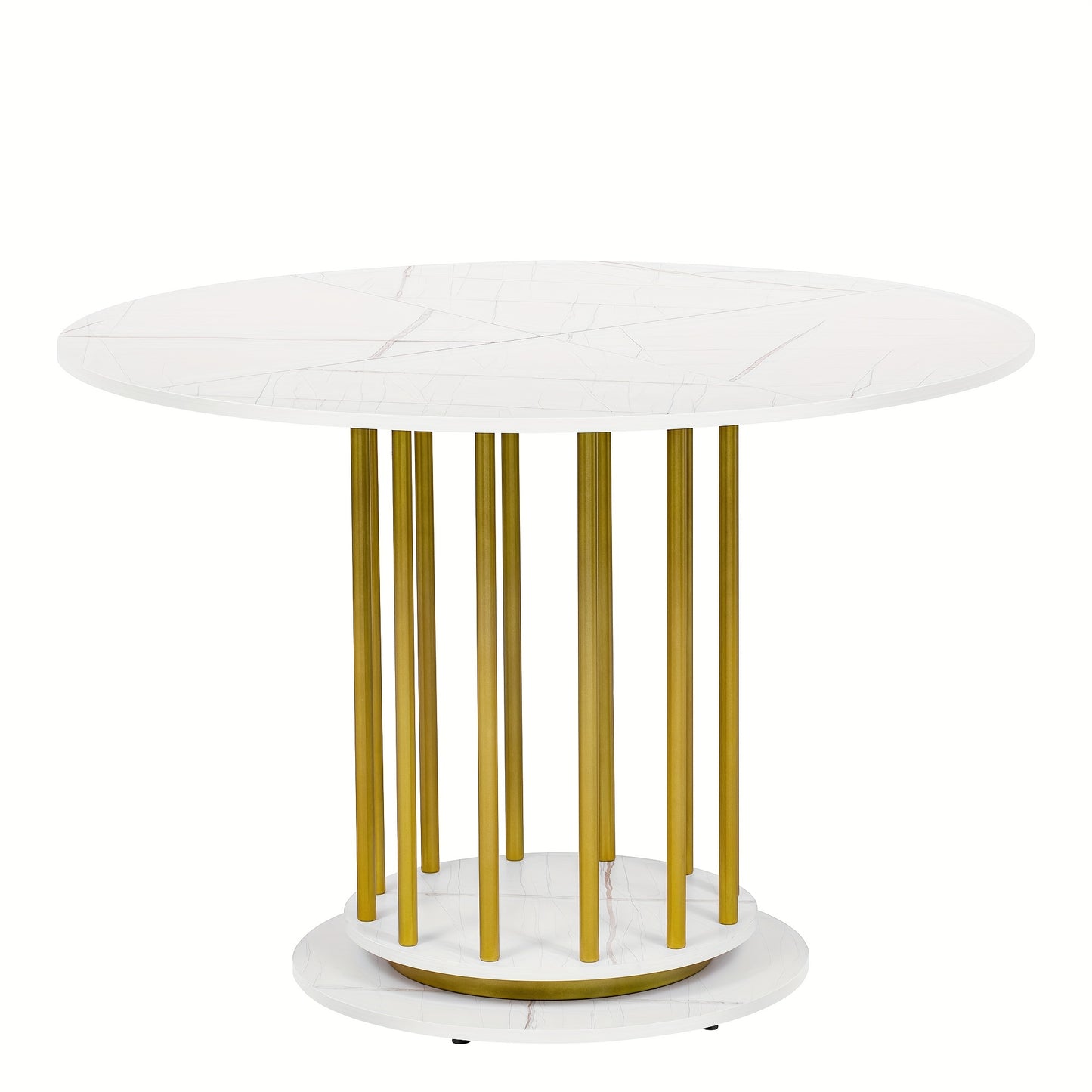 Ronde Eettafel – Keukentafel – Tafel – Diner Tafel – Eetkamertafel – Compact Ontwerp – Marmerlook Afwerking – Metalen Onderstel – Voor 2-4 Personen – Modern Minimalistisch