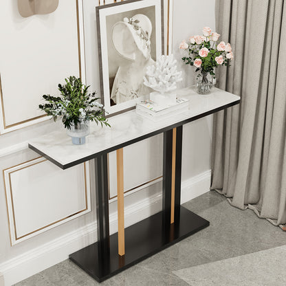 Sidetable – Consoletafel – Wandtafel – Haltafel – Bijzettafel – Krasbestendig Gesinterd Steen Blad – Zwart Gouden Metaalframe