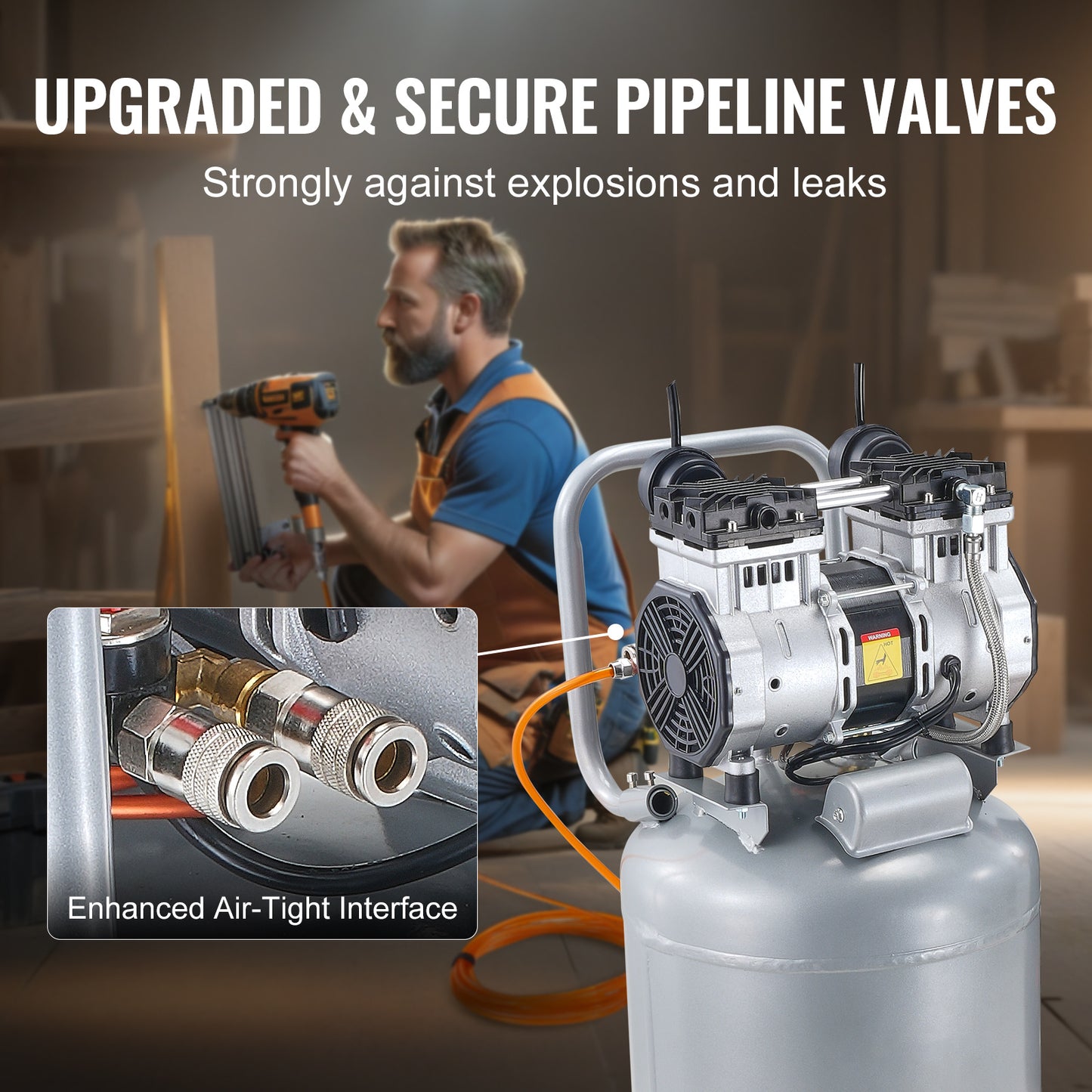 Luchtcompressor – Aircompressor – Compressor – Pneumatische Compressor – 13-Gallon – 2PK Motor – Olievrij – Stil 63 dB