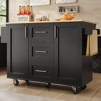Heavy-Duty Mobile Kitchen Island with Locking Casters - Rolling Cabinet on Wheels, Removable Shelves & Worktop, Space-Saving Storage Cart with Side Towel Rail - Easy Assembly for Kitchen, Dining, or Serving - Black Metal Cons