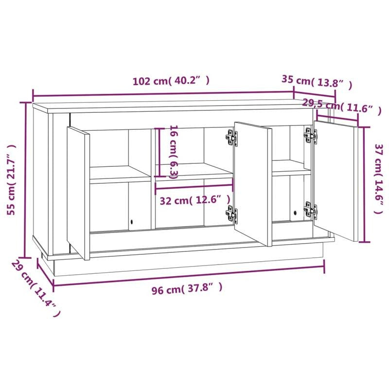 Sideboard – Dressoir – Opbergkast – Wandmeubel – Braun – Sonoma Eikenhoutlook – Stevig Houtmateriaal – Compact Formaat 102x35x55 cm