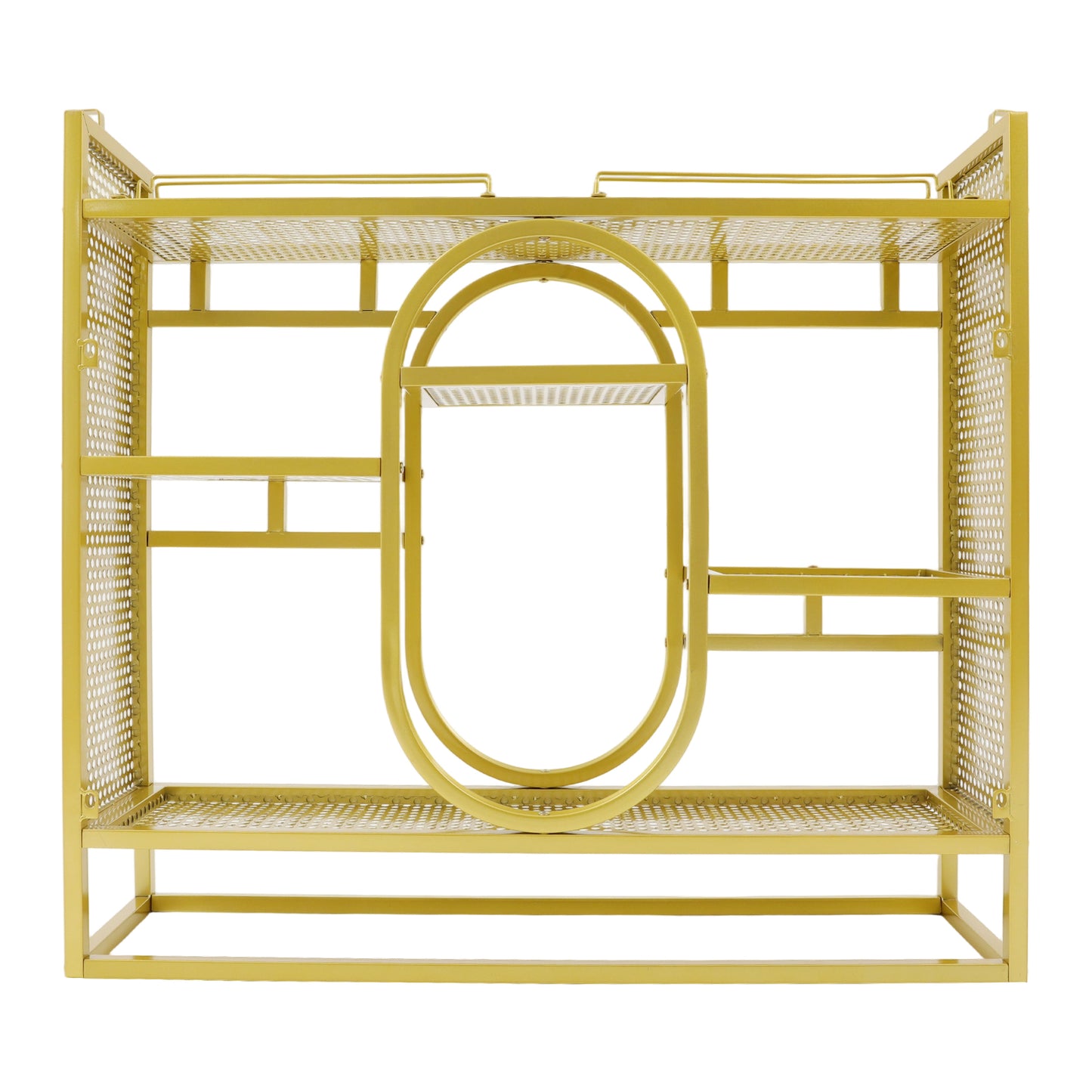 Wandwijnkast – Wijnrek – Wijnhouder – Flessenrek – Glazenhouder – Gouden Kleur – 39 Flessen Capaciteit – Stevig IJzeren Frame