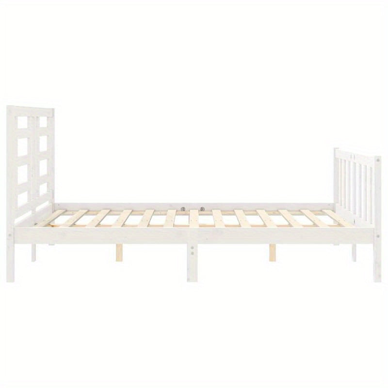 White Bed Frame Measuring 160X200 Cm, Made of Solid Pine Wood, Removable And Long-Lasting, Without a Mattress.