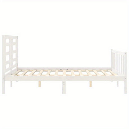 White Bed Frame Measuring 160X200 Cm, Made of Solid Pine Wood, Removable And Long-Lasting, Without a Mattress.