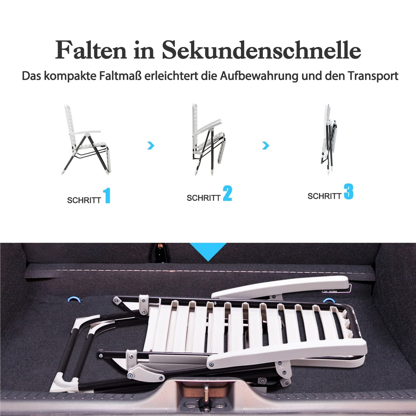 Ligstoel – Zonnebed – Tuinstoel – Relaxstoel – Strandstoel – 7-Posities Verstelbaar – Weerbestendig Wit