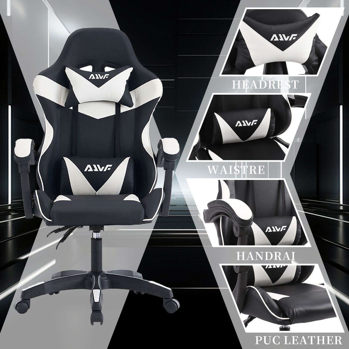Gamingstoel – Gamestoel – Bureaustoel – Game Chair – Computerstoel – Ergonomisch Design – Met Lendensteun – Kunstleer Wit