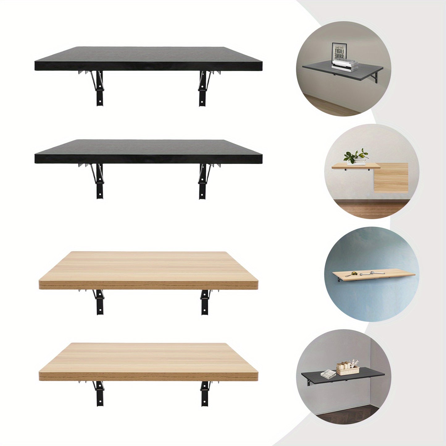 Ruimtebesparende Vouwbare Wandtafel – Opklapbare Werkbank – Muurtafel – Inklapbare Tafel – Klaptafel – Set van 2 – Robuuste Metaal-Hout Constructie – Draagvermogen 226,8 kg