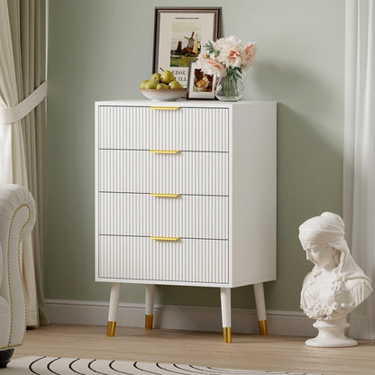 Commode – Ladekast – Dressoir – Kast – Nachtkastje – Wit – Gouden Accenten – 4 Lades – Compact & Ruimtebesparend