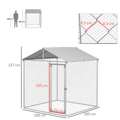 Hondenkennel – Hondenren – Dierenkennel – Hondenkooi – Buitenren – Met Dak – Vergrendelbare Deur – Verzinkt Staal – 200x200x237 cm