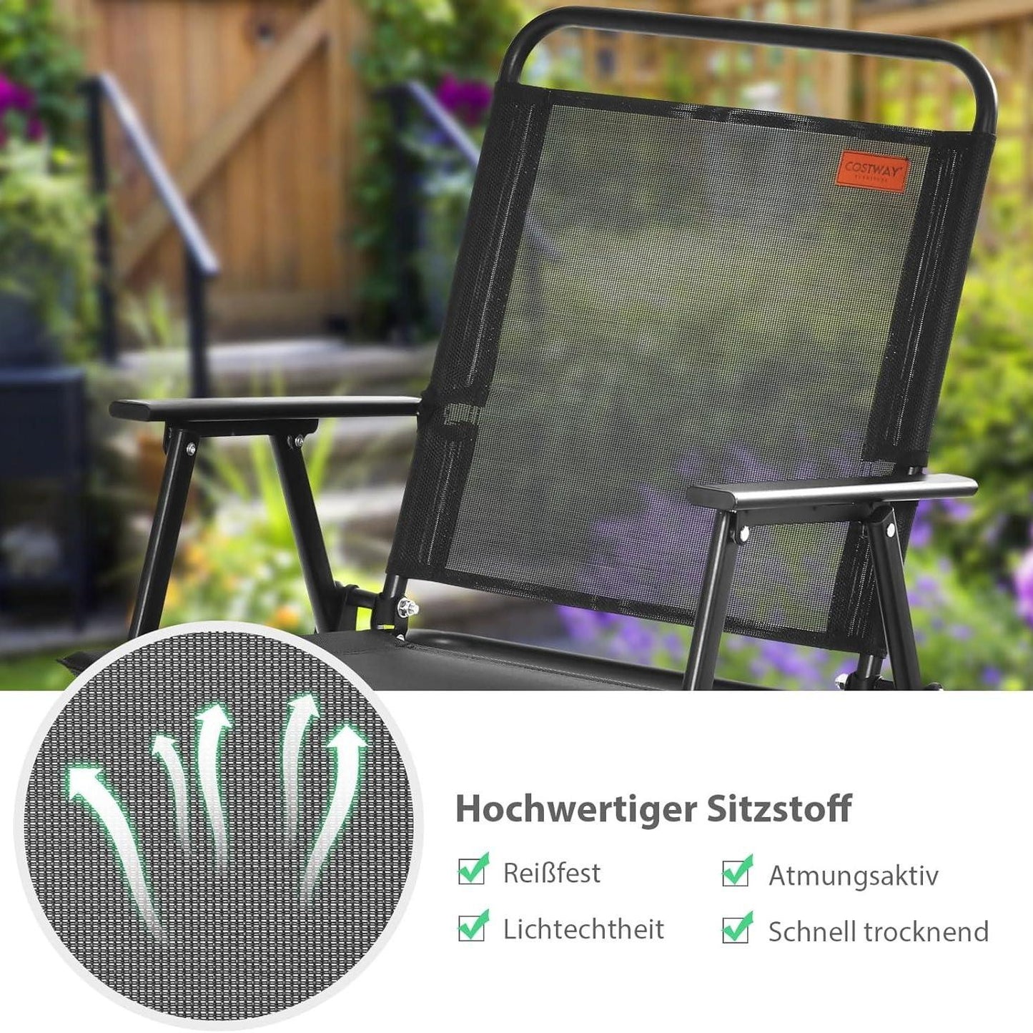Tuinstoelen – Klapstoelen – Balkonstoelen – Terrasstoelen – Campingstoelen – Opvouwbaar – Ademend Metalen Frame – Set Van 4
