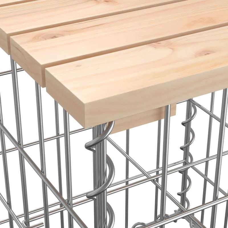 Gabionbank – Schanskorfbank – Tuinbank – Buitenbank – Balkonbank – Stevig Massief Grenenhout – Metaalframe – Steen-opvulbaar – Weerbestendig – 203x31x42 cm