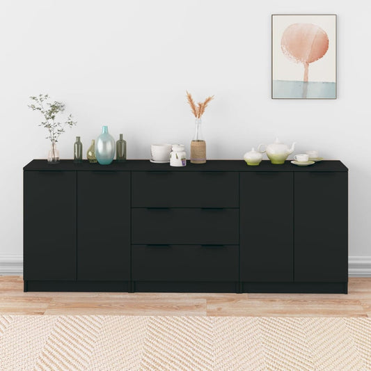 Dressoir – Kast – Sideboard – Opbergkast – Wandmeubel – Zwart – 3-laags Houten Planken – Minimalistisch Design