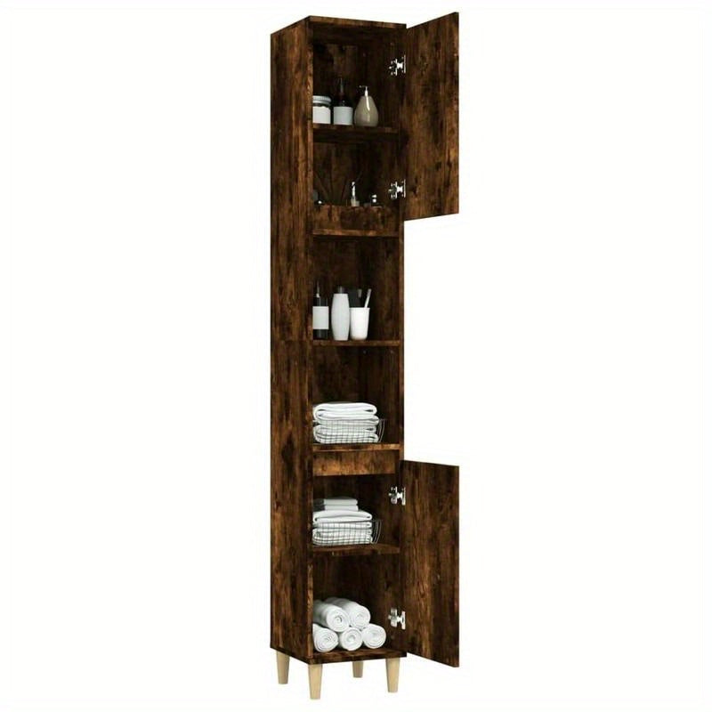 Opbergkast – Kast – Opbergmeubel – Bergkast – Badkamerkast – Smoked Oak – Verticale Design – 30x30x190 cm – Gemaakt Van Geengineerd Houten