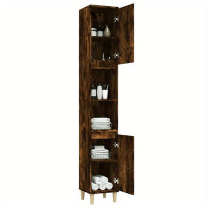 Opbergkast – Kast – Opbergmeubel – Bergkast – Badkamerkast – Smoked Oak – Verticale Design – 30x30x190 cm – Gemaakt Van Geengineerd Houten