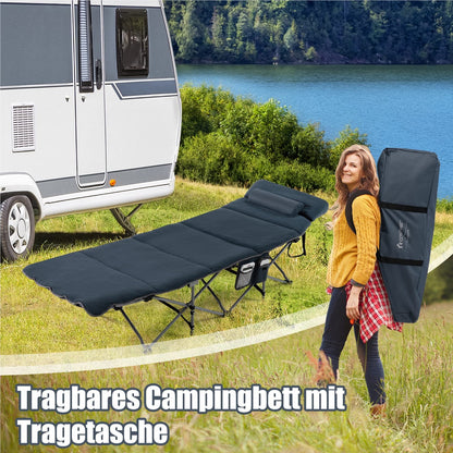 Opvouwbaar Campingbed – Veldbed – Outdoor Bed – Strandbed – Draagbaar Bed – Inclusief Matras En Kussen – Stevige Metalen Frame – Maximaal 150 Kg Belastbaar