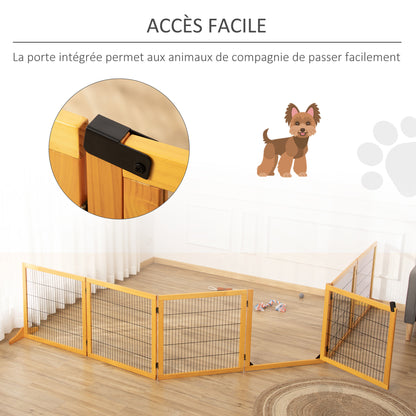 Hondenhekje – Hondenhek – Huisdierhek – Traphekje – Dierenhek – Modulair Inklapbaar Design – Massief Dennenhout met Stabiele Voeten – 432 x 36 x 70 cm – Geel
