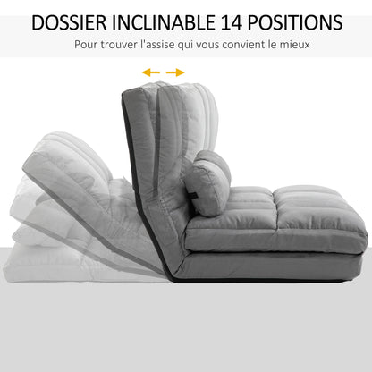 Slaapstoel – Slaapbank – Slaapfauteuil – Zetelbed – Vouwbed – Verstelbare Rugleuning 14 Standen – Suede-achtig Polyester Lichtgrijs – Inclusief 2 Kussens