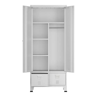 Stalen Kledingkast – Garderobekast – Kledingkast Met Laden – Opbergkast – Industrieel – 180x90x40 cm – 2 Laden – Ventilatiesleuven