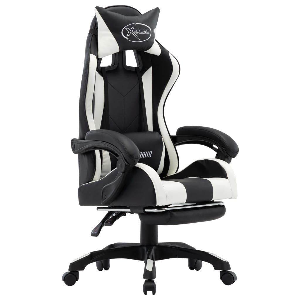 Gamestoel – Gaming Stoel – Game Stoel – Gaming Chair – Racestoel – Verstelbare Rugleuning – Kunstleer Wit/Zwart