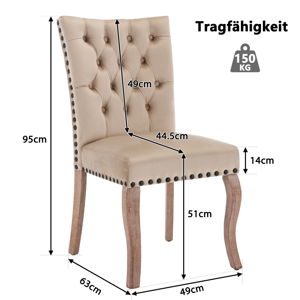 Eetkamerstoel – Stoel – Kuipstoel – Dining Chair – Draaistoel – Set Van 2 – Beige Bruin – Fluwelen Bekleding – Zwart Nagelrand – Gemakkelijk Schoon Te Maken