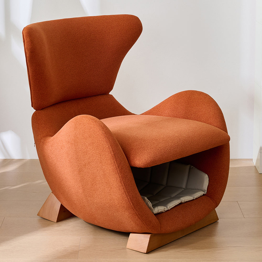 Huisdierstoel – Lounge Chair – Relaxstoel – Kattenstoel – Hondenstoel – Kattenbestendig Stof – Ingebouwde Huisdier Rustplek – Duurzame Constructie – Comfortabele Zitting – Oranje Kleur