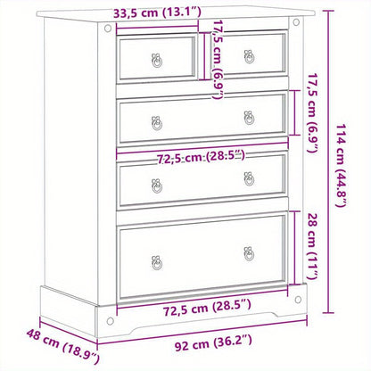 Ladekast – Ladekastje – Opbergkast – Kastje – Ladenkast – Massief Grenenhout – Bruine Afwerking – Ruime Opbergruimte 92x48x114 cm