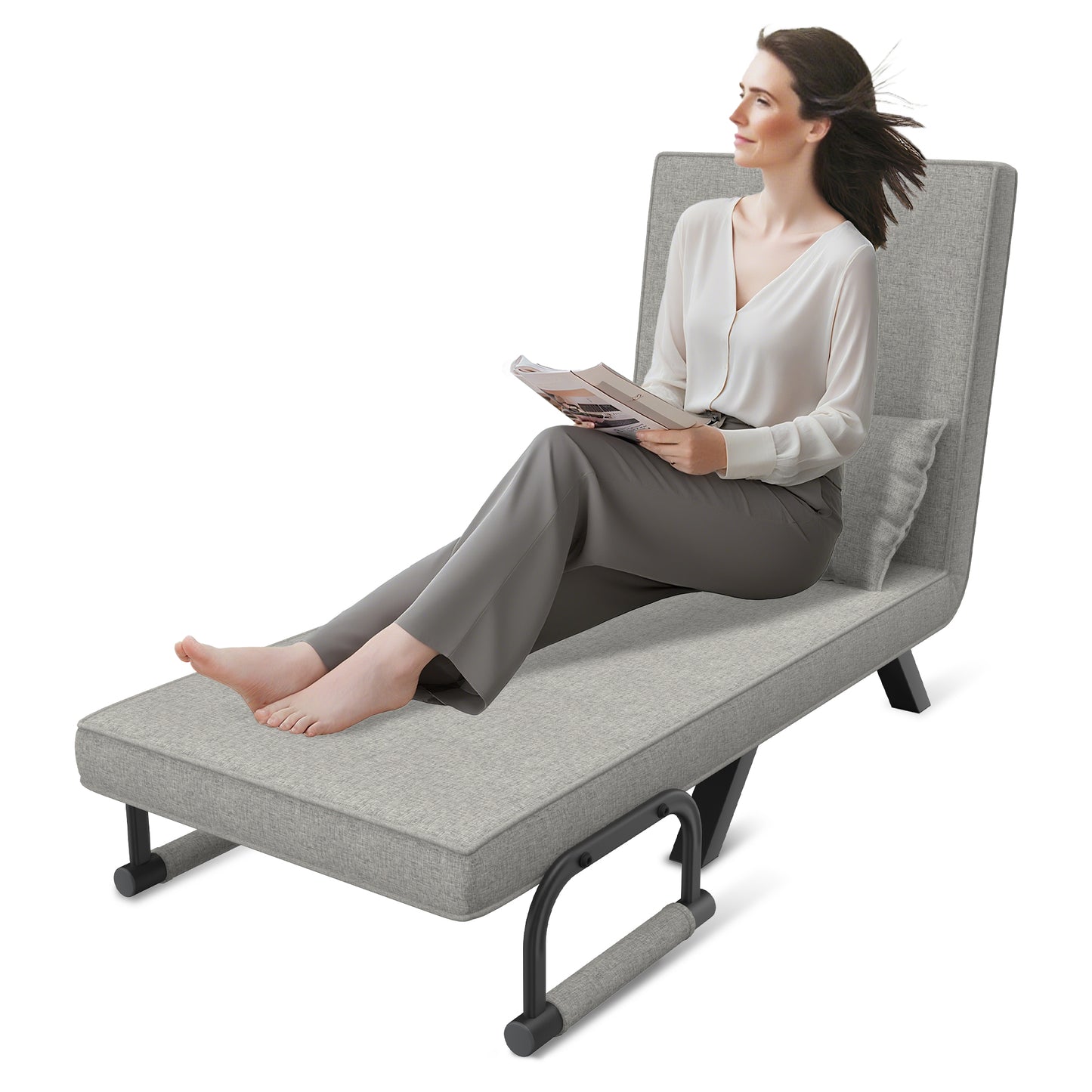 3-in-1 Relaxfauteuil – Slaapbank – Relaxstoel – Ligstoel – Inklapbare Fauteuil – Verstelbare Rugleuning – Linnen Bekleding – Stevig Stalen Frame – Max Belastbaar 200 kg – Donkergrijs