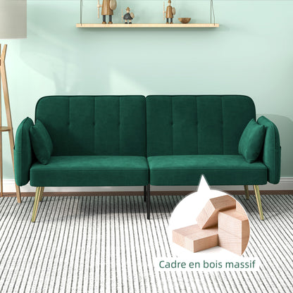 2-Zits Slaapbank – Tweepersoonsbed – Klikklak Bank – Sofa Bed – Slaapbank Donkergroen – Verstelbare Rugleuning – Velvet Bekleding