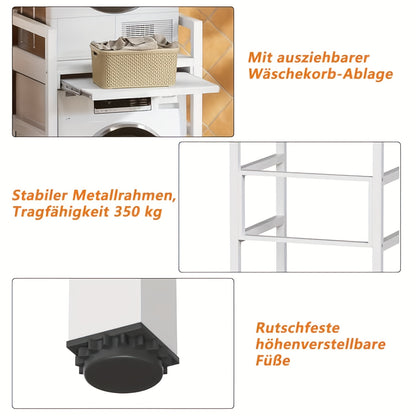 Wasmachine Rek – Drogerrek – Wasruimte Organizer – Wasmachine Plank – Wasmachine Kast – Verstelbaar In Hoogte – Versterkt Koolstofstaal 350kg Draagvermogen – Wit Zwart