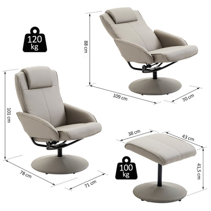 Relaxstoel – TV Stoel – Fauteuil – Draaistoel – Lounge Stoel – Grijs – 360° Draaibaar – Met Voetenbank