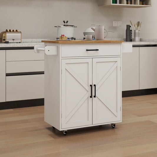 Keukentrolley – Keukenwagen – Serveerwagen – Opbergtrolley – Keukenrek – Mobiel Op Wieltjes – Verstelbare Planken – Handdoekhouder & Kruidenrek – Wit – Modern Design