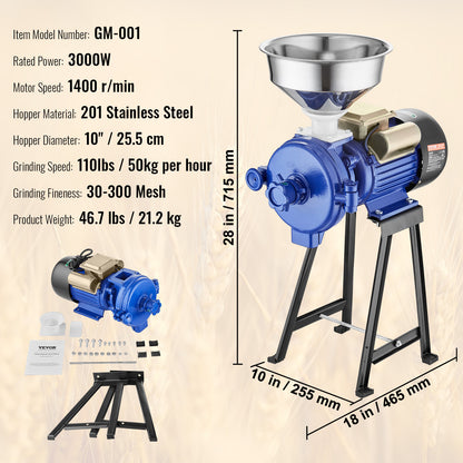 Elektrische Graanmaler – Graanmolen – Maalmachine – Korenmolen – Meelmolen – 3000W Krachtige Motor – Instelbare Maalgraad