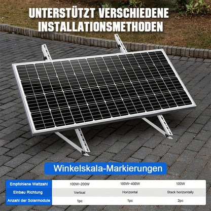 Verstelbare Zonnepaneel Steunen – Solar Panel Beugels – Montage Beugels – Zonnepanelen Montageset – Balkon Steunen – Aluminium Constructie – Kantelbaar 0°-90° – Tot 114 cm