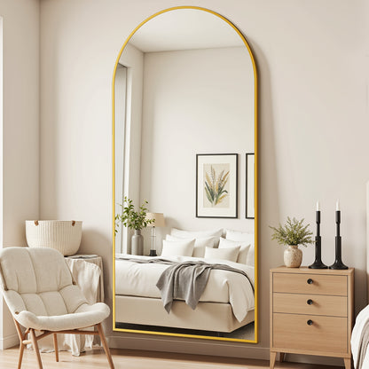 Staande Vloerspiegel – Volledige Lengte Spiegel – Staande Spiegel – Wandspiegel – Lange Spiegel – Zwart Frame Met Koperen Afwerking – Breukbestendig Glas – 174x68 cm