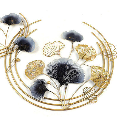 Ginkgo Biloba Wanddecoratie – Wandkunst – Muurdecoratie – Metaal Kunstwerk – Bladdecoratie – Gouden Kleur – Duurzaam Metaal – Groot en Klein Set