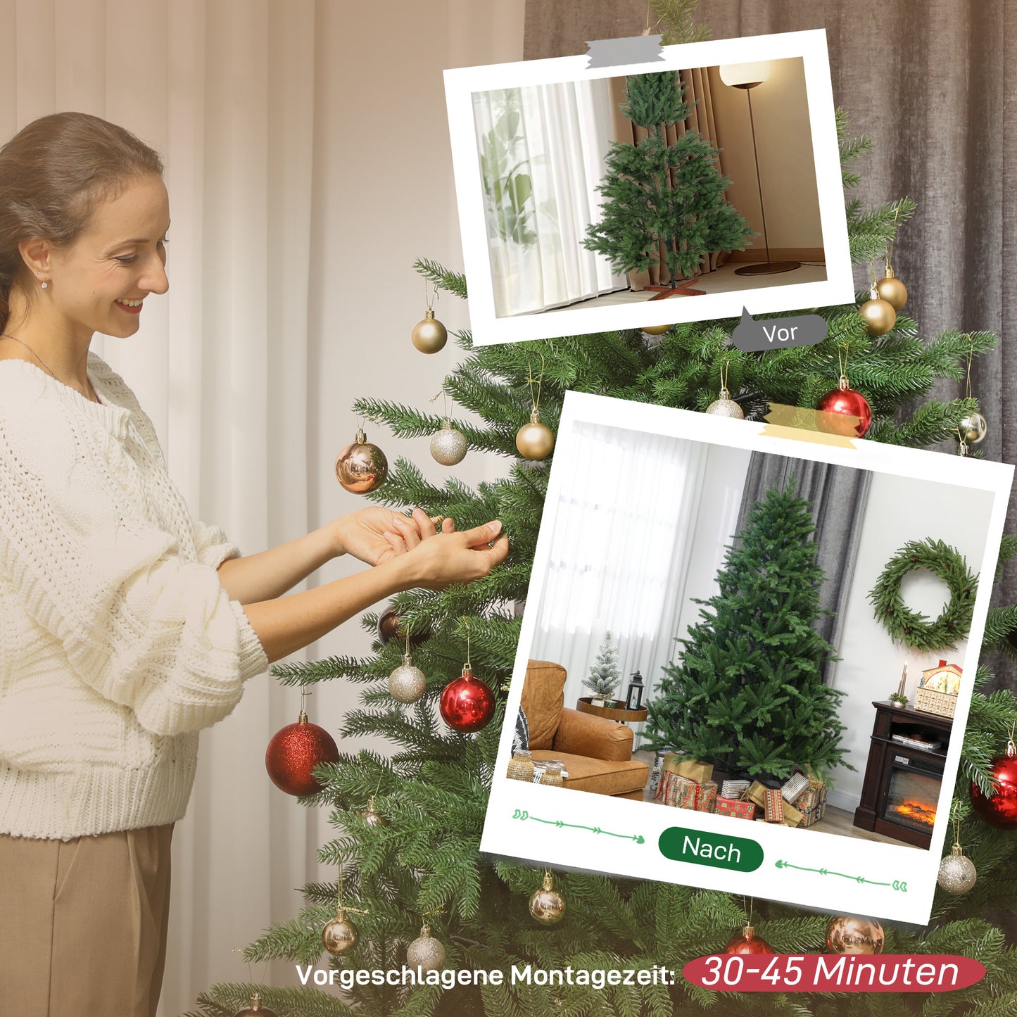 Kunstkerstboom – Nepboom – Kerstboom Kunststof – Vouwbare Kerstboom – Groene Kunstkerstboom – Realistische Uiterlijk – Houten Voet